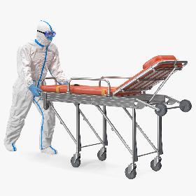 Protective Suit with Stainless Steel Ambulance Hospital Bed Gurney 3D model